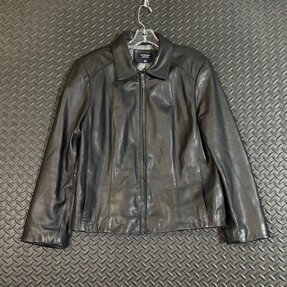 Sonoma Life + Style Black Leather Jacket Full Zip Womens Size‎ Large